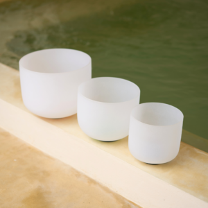 Mini Set of 3 White Crystal Singing Bowls | 432Hz